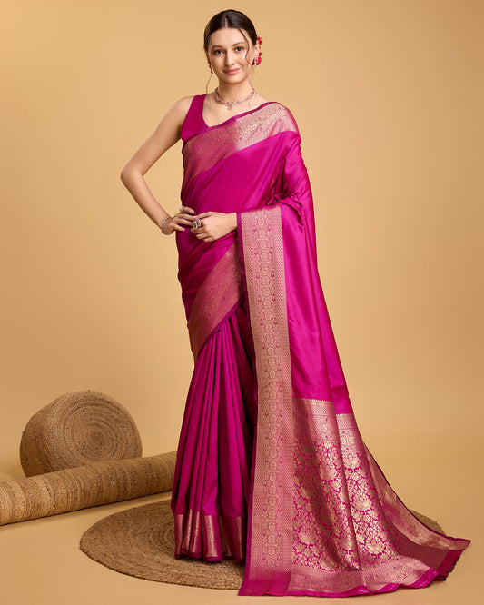 Vedant Vastram Soft Litchi Silk Banarasi Silk Saree - Magenta | Swadesiicart