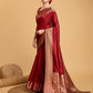 Vedant Vastram Soft Litchi Silk Banarasi Silk Saree - Red | Swadesiicart