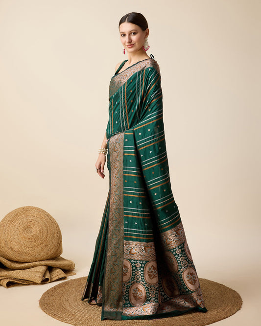 Vedant Vastram Soft Litchi Silk Banarasi Silk Saree - Green | Swadesiicart