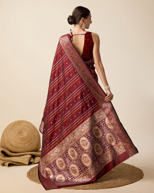 Vedant Vastram Soft Litchi Silk Banarasi Silk Saree - Maroon | Swadesiicart
