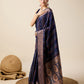 Vedant Vastram Soft Litchi Silk Banarasi Silk Saree - Navy | Swadesiicart