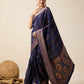 Vedant Vastram Soft Litchi Silk Banarasi Silk Saree - Navy | Swadesiicart