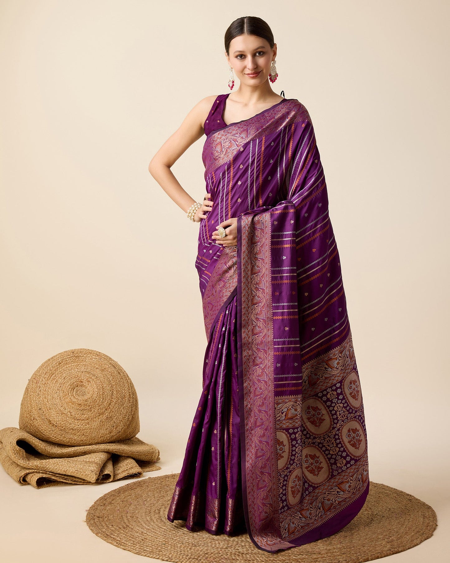 Vedant Vastram Soft Litchi Silk Banarasi Silk Saree - Purple | Swadesiicart