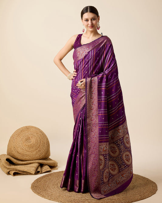 Vedant Vastram Soft Litchi Silk Banarasi Silk Saree - Purple | Swadesiicart