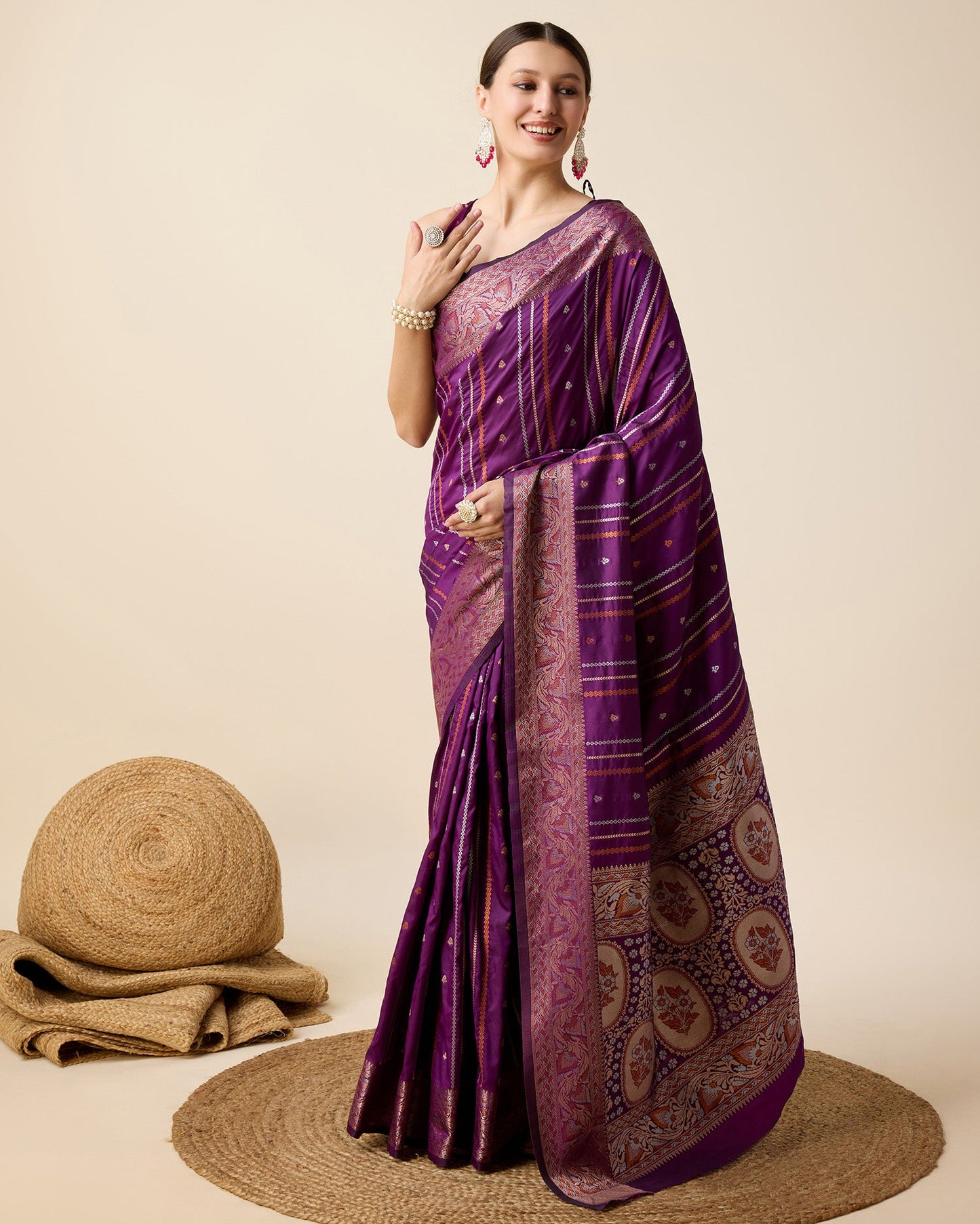 Vedant Vastram Soft Litchi Silk Banarasi Silk Saree - Purple | Swadesiicart