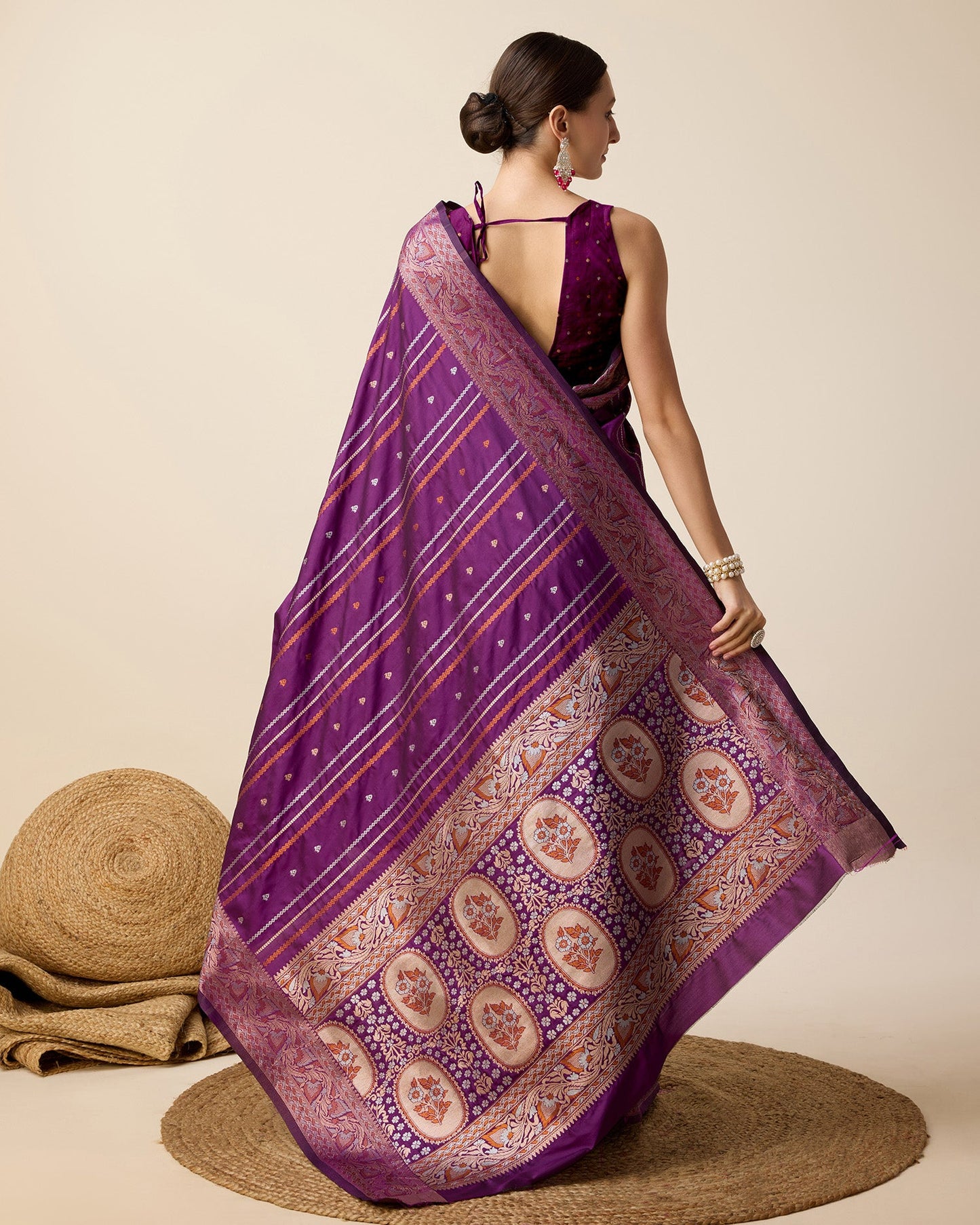 Vedant Vastram Soft Litchi Silk Banarasi Silk Saree - Purple | Swadesiicart