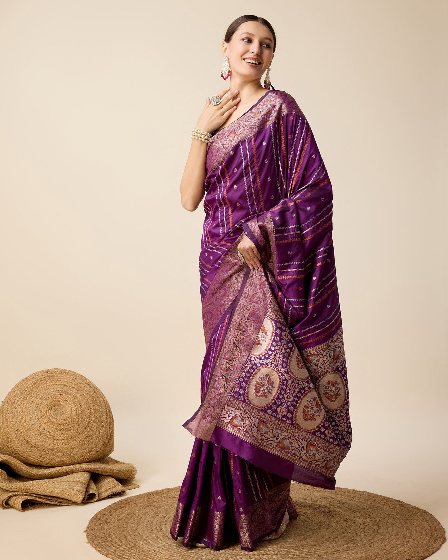 Vedant Vastram Soft Litchi Silk Banarasi Silk Saree - Purple | Swadesiicart