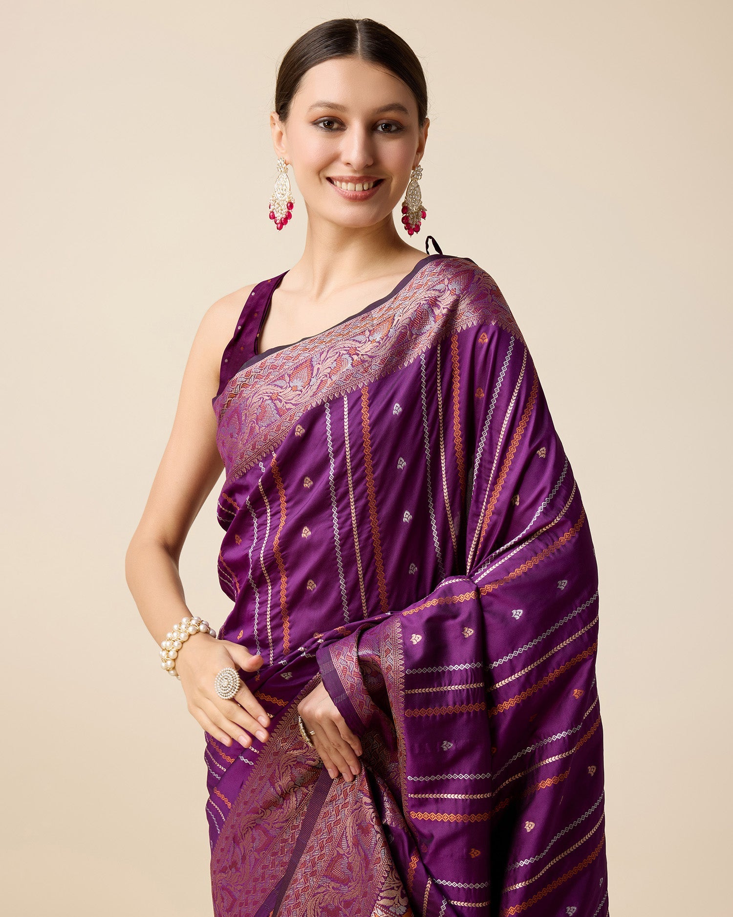 Vedant Vastram Soft Litchi Silk Banarasi Silk Saree - Purple | Swadesiicart