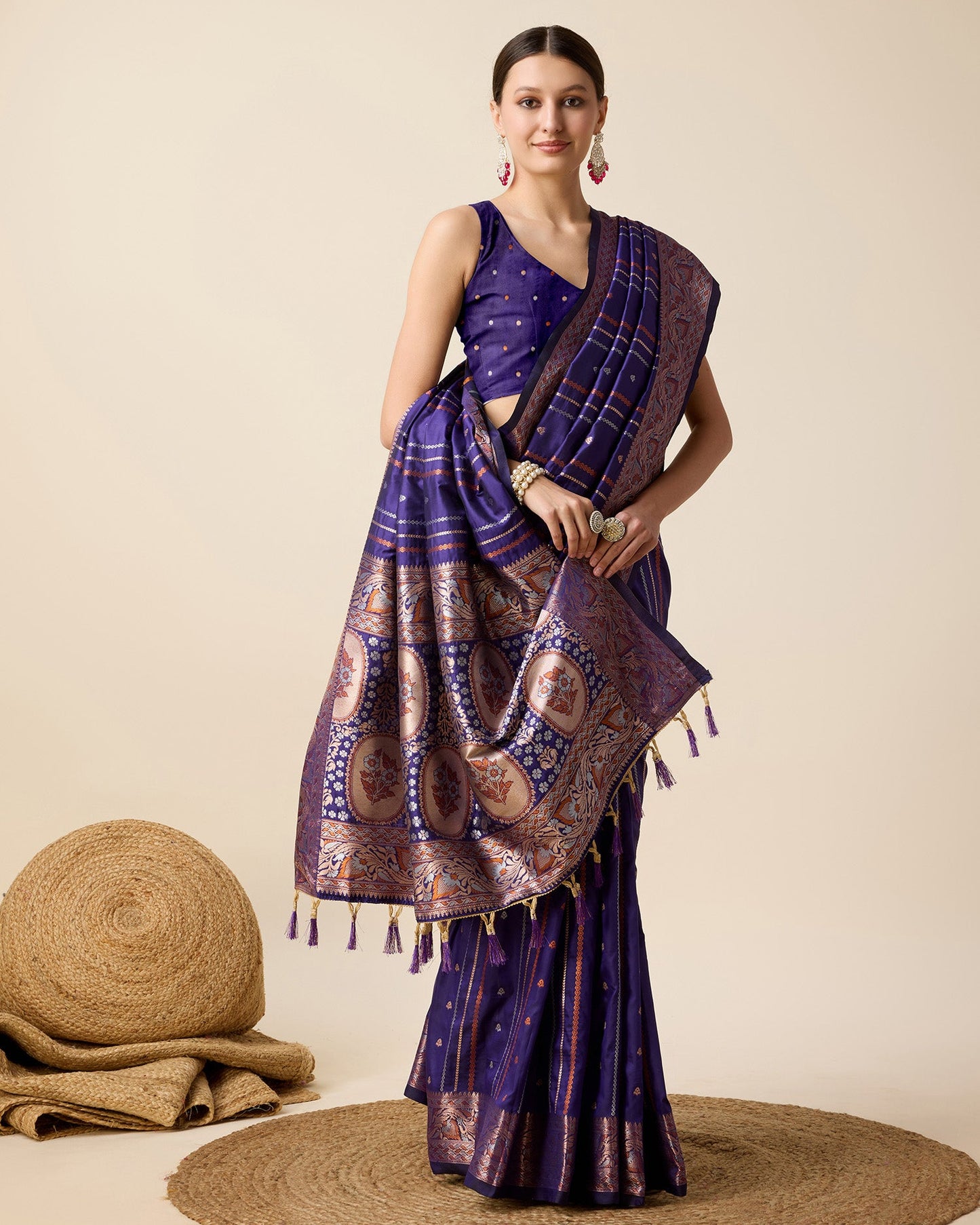Vedant Vastram Soft Litchi Silk Banarasi Silk Saree - Violet | Swadesiicart