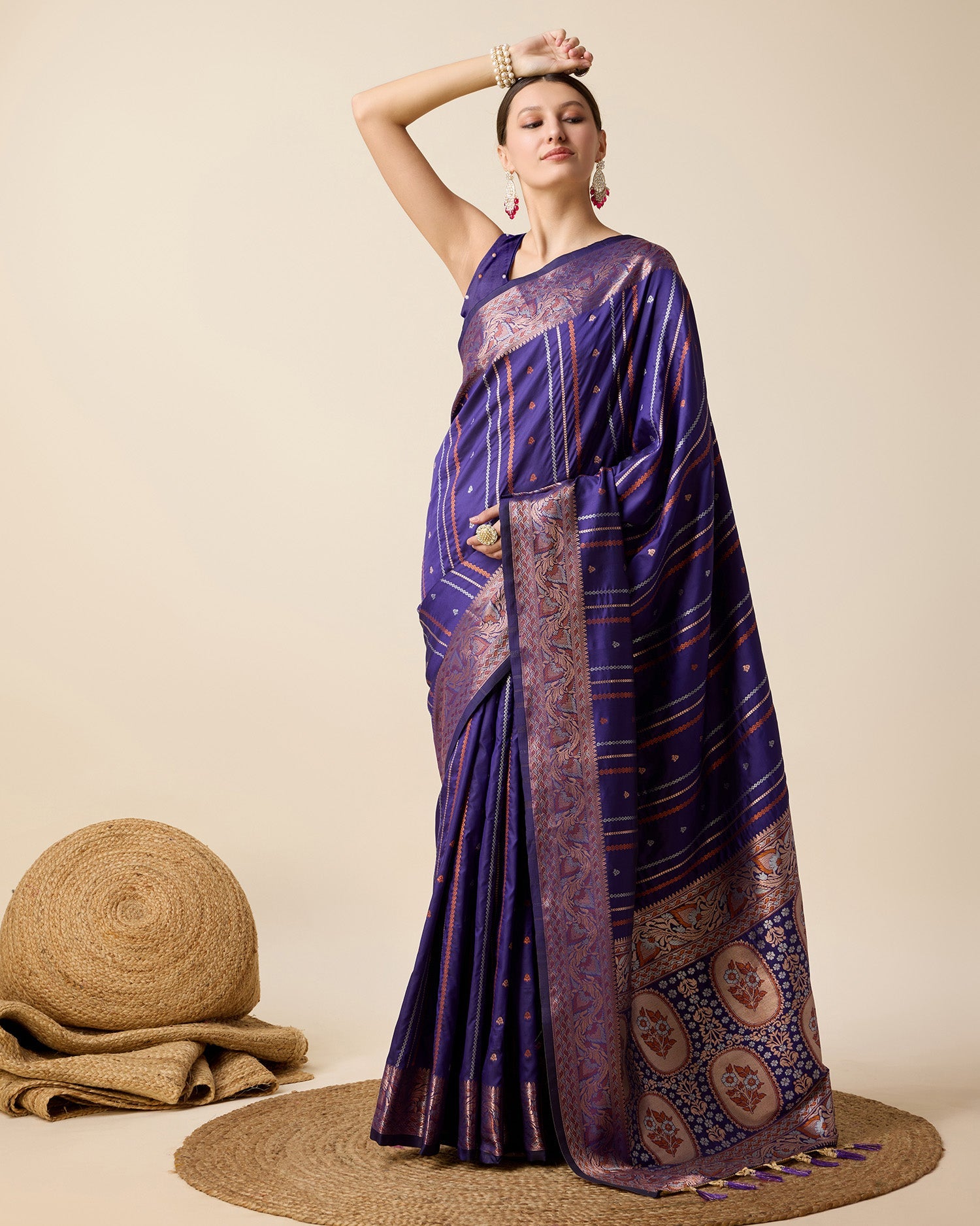 Vedant Vastram Soft Litchi Silk Banarasi Silk Saree - Violet | Swadesiicart