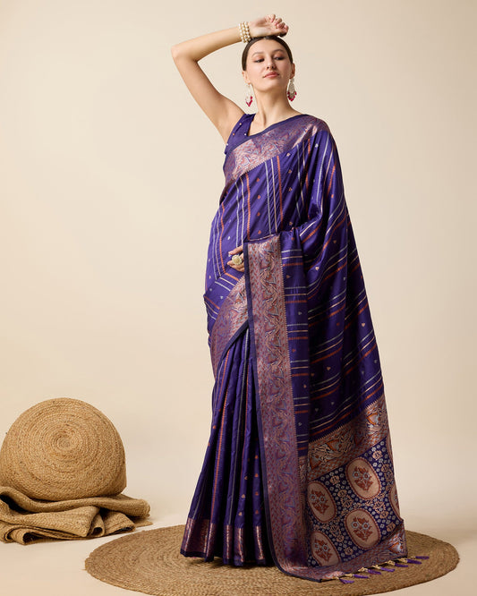 Vedant Vastram Soft Litchi Silk Banarasi Silk Saree - Violet | Swadesiicart
