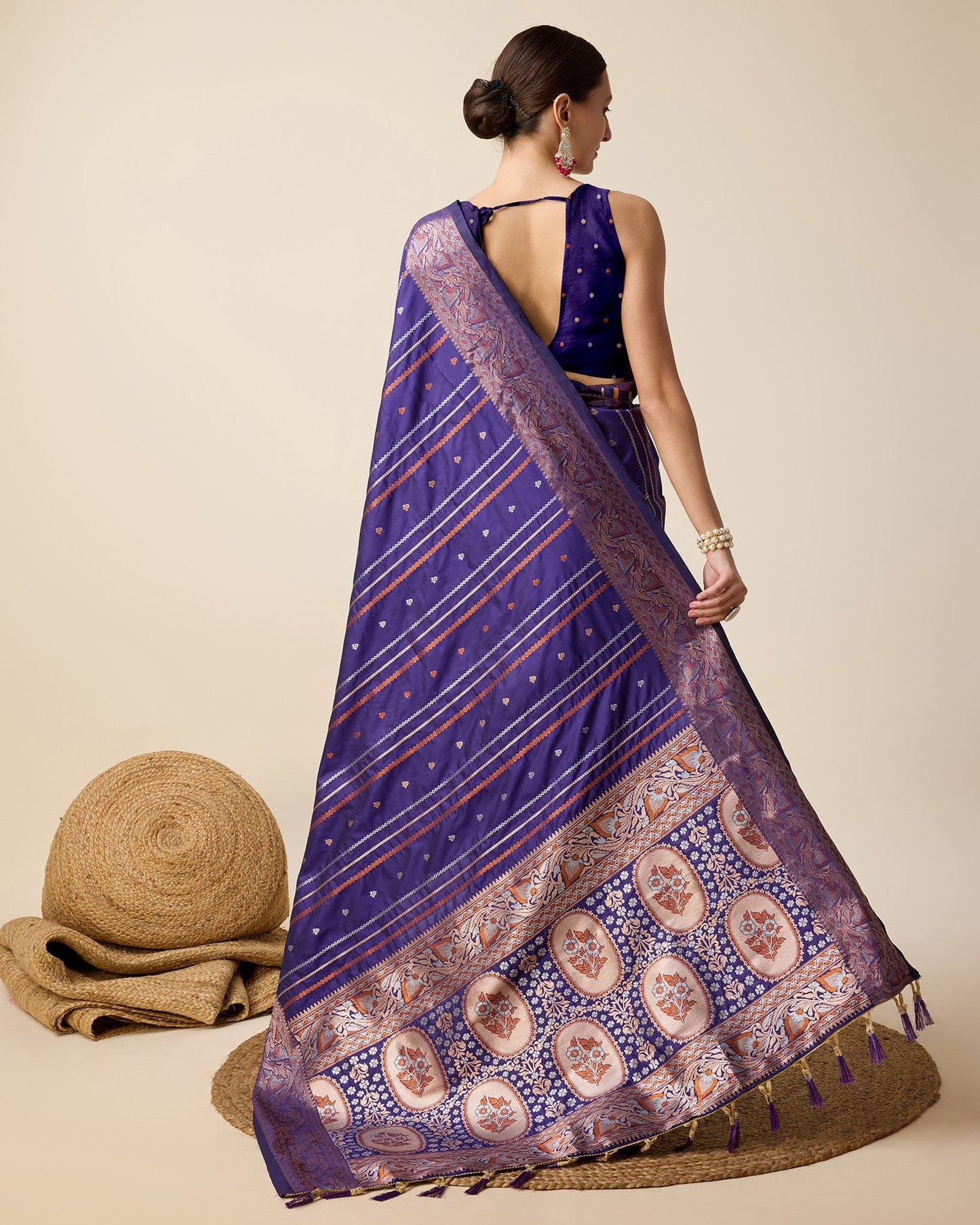 Vedant Vastram Soft Litchi Silk Banarasi Silk Saree - Violet | Swadesiicart