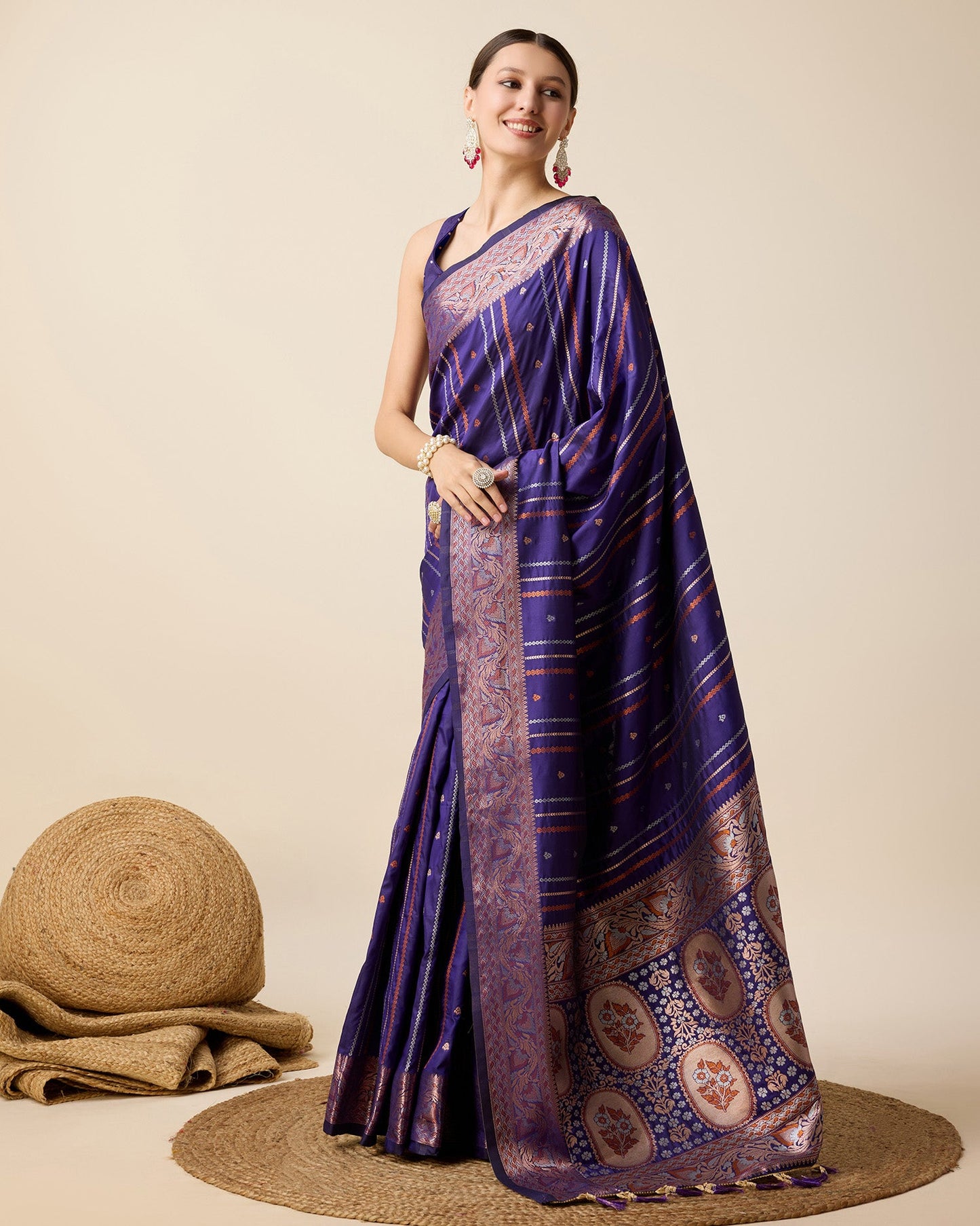 Vedant Vastram Soft Litchi Silk Banarasi Silk Saree - Violet | Swadesiicart
