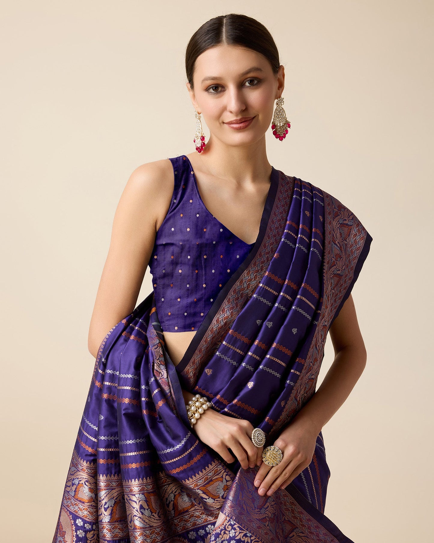 Vedant Vastram Soft Litchi Silk Banarasi Silk Saree - Violet | Swadesiicart