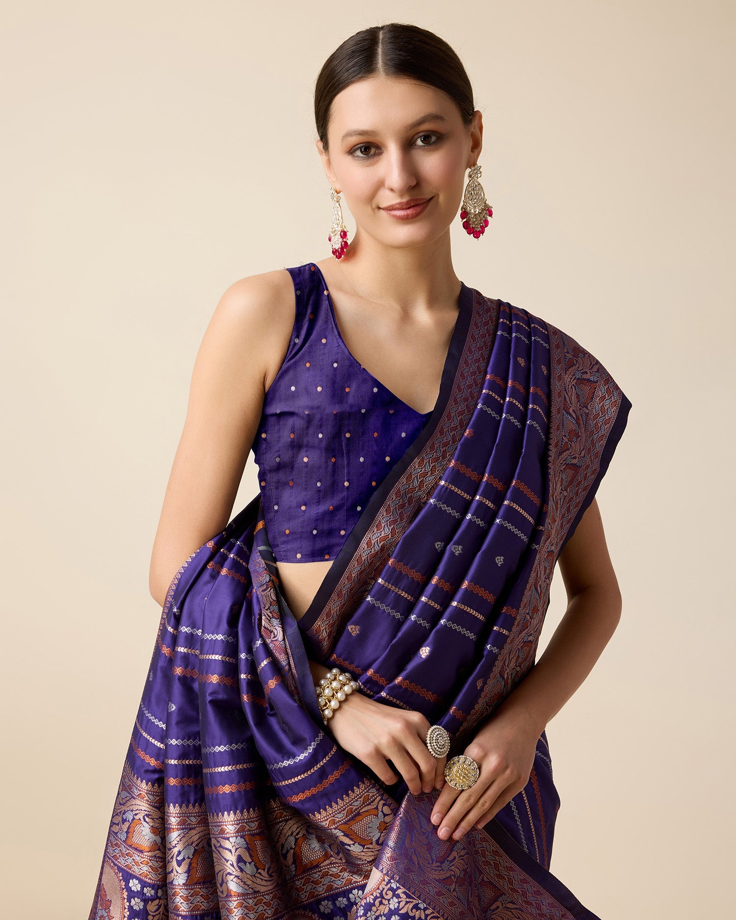 Vedant Vastram Soft Litchi Silk Banarasi Silk Saree - Violet | Swadesiicart
