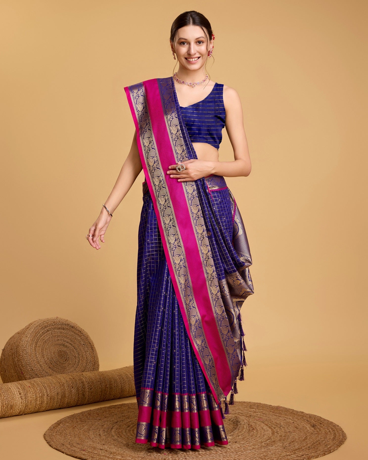Vedant Vastram Soft Litchi Silk Banarasi Silk Saree - Blue | Swadesiicart