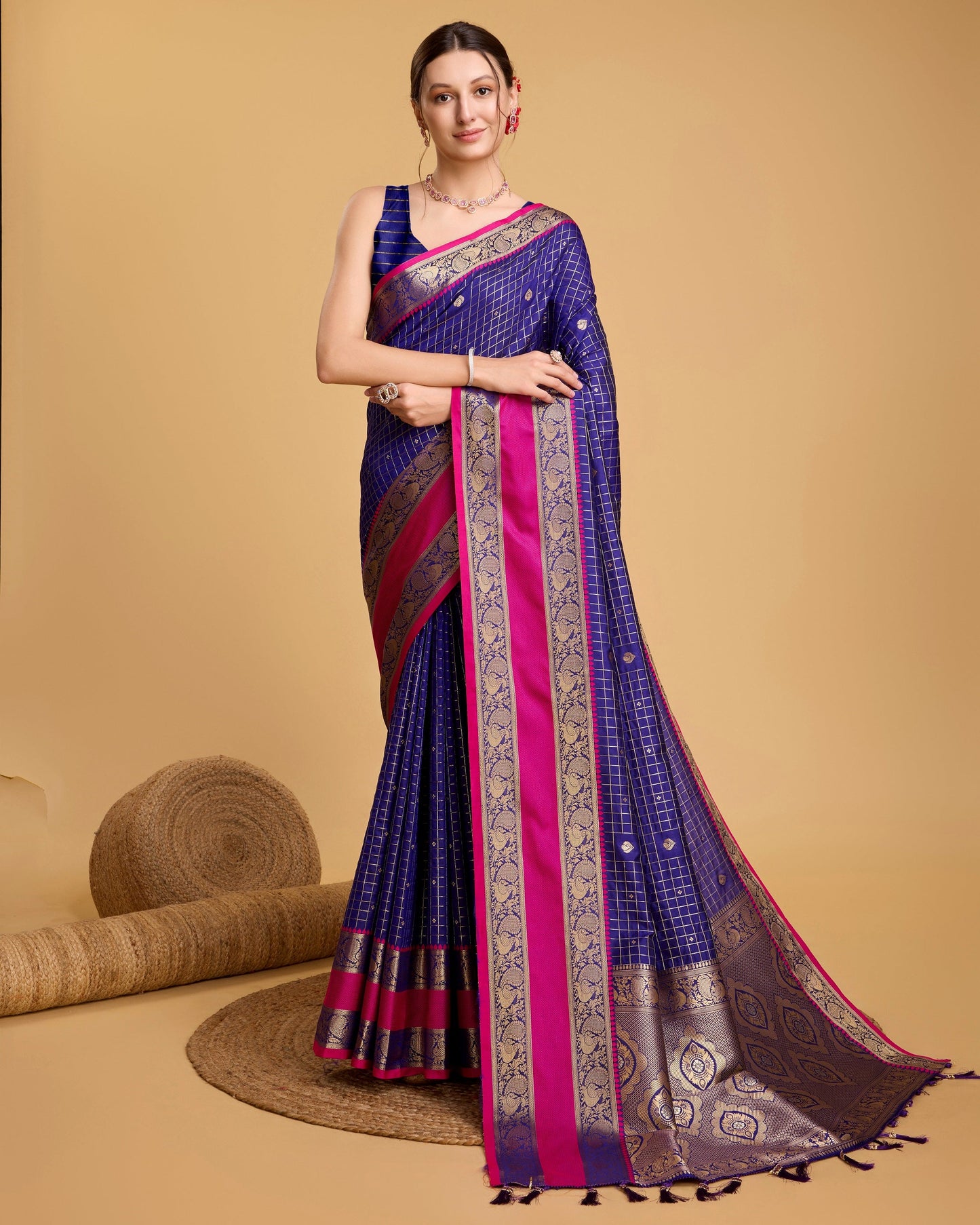 Vedant Vastram Soft Litchi Silk Banarasi Silk Saree - Blue | Swadesiicart