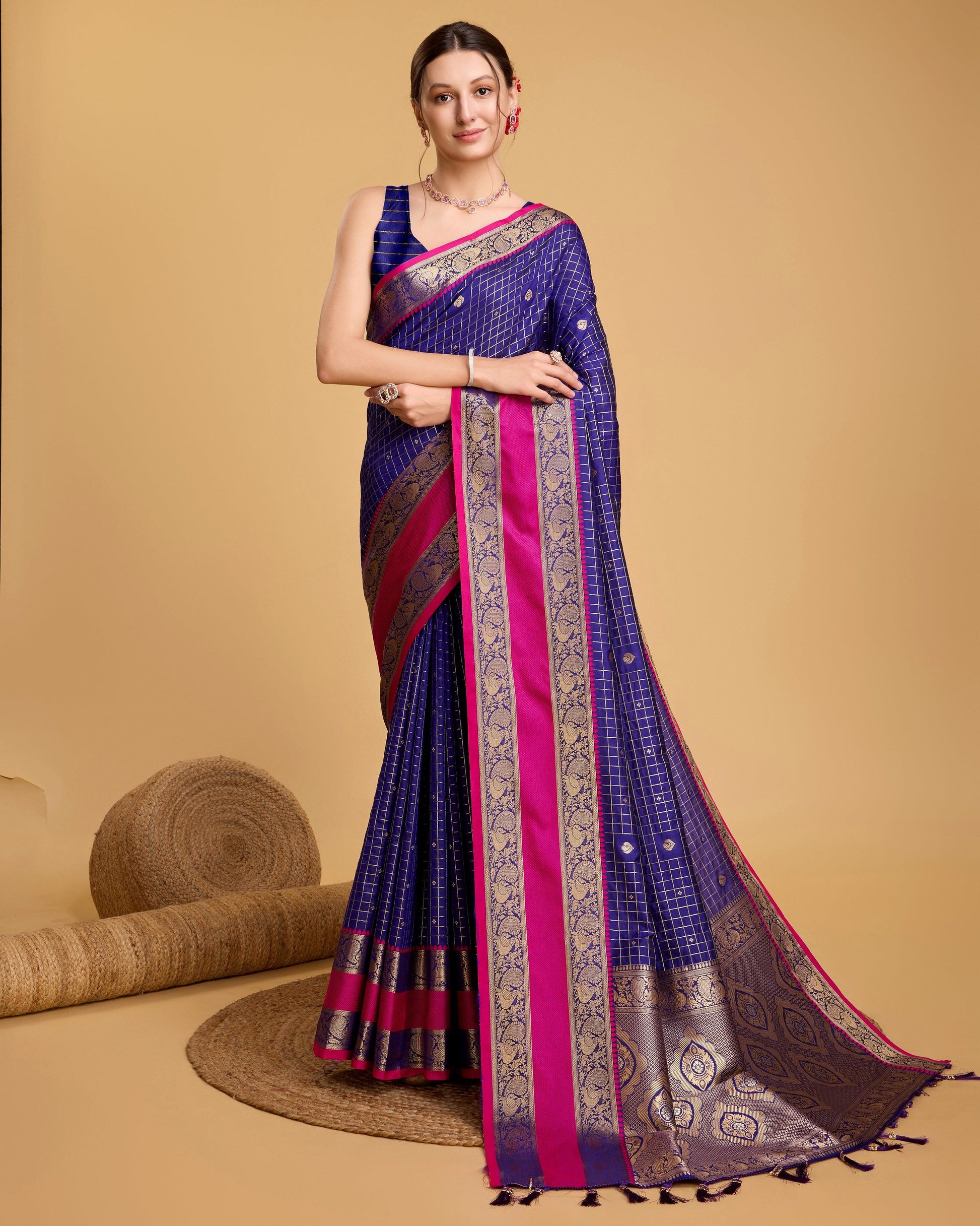 Vedant Vastram Soft Litchi Silk Banarasi Silk Saree - Blue | Swadesiicart