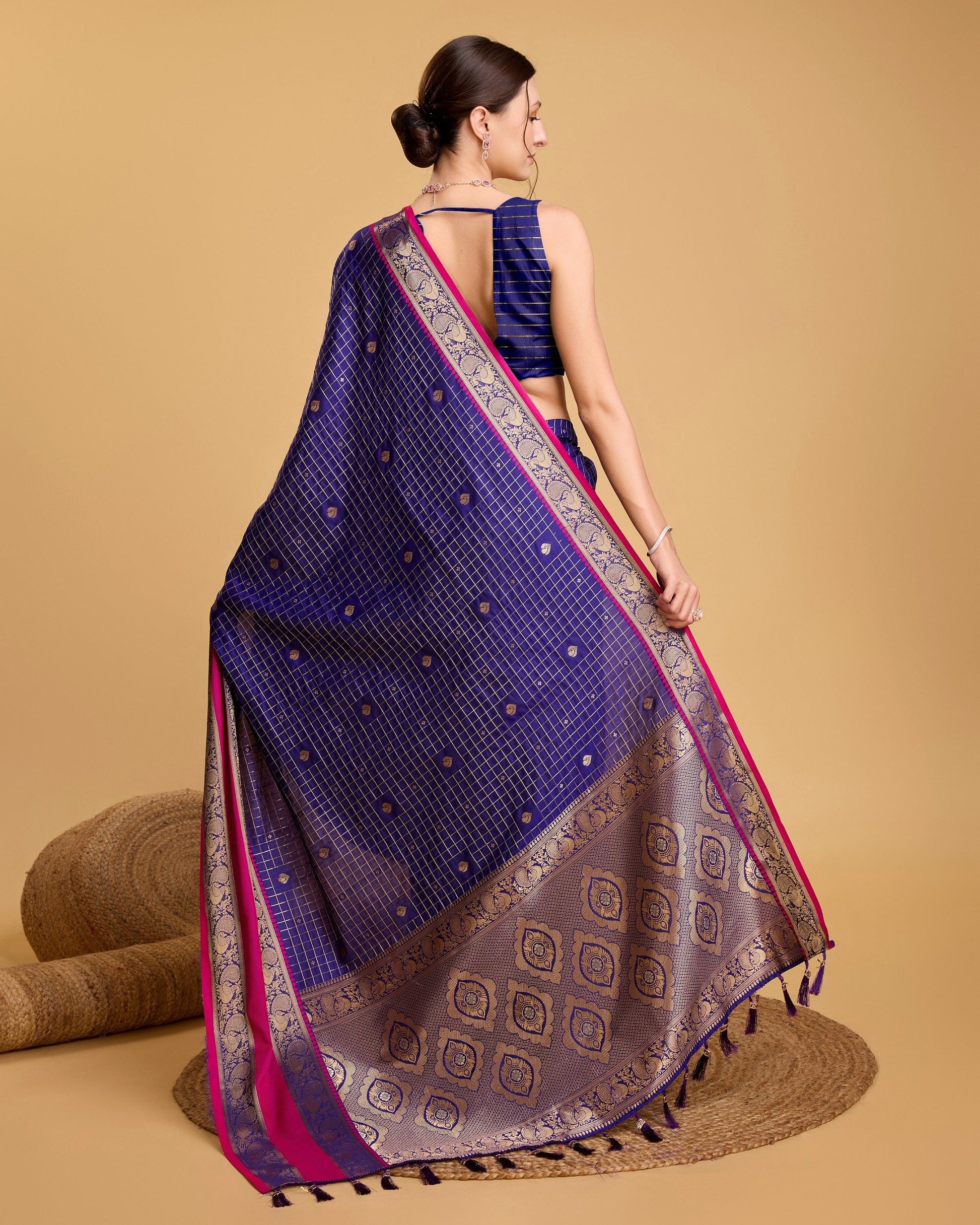 Vedant Vastram Soft Litchi Silk Banarasi Silk Saree - Blue | Swadesiicart