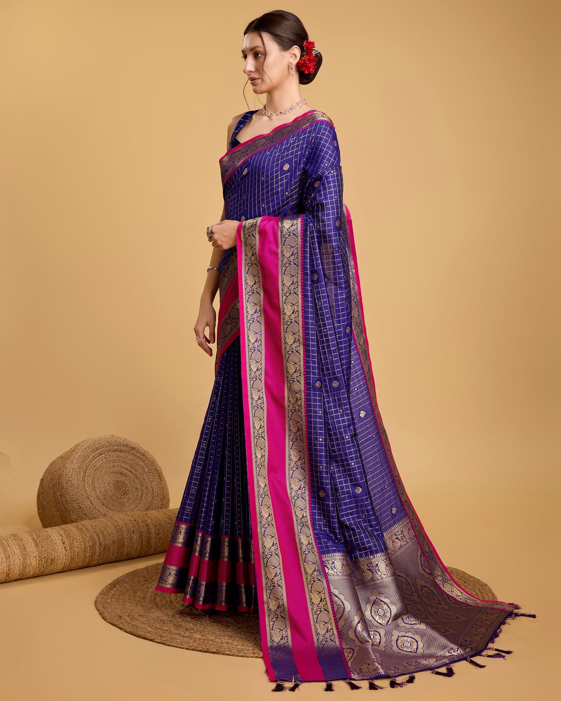 Vedant Vastram Soft Litchi Silk Banarasi Silk Saree - Blue | Swadesiicart