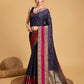 Vedant Vastram Soft Litchi Silk Banarasi Silk Saree - Navy | Swadesiicart