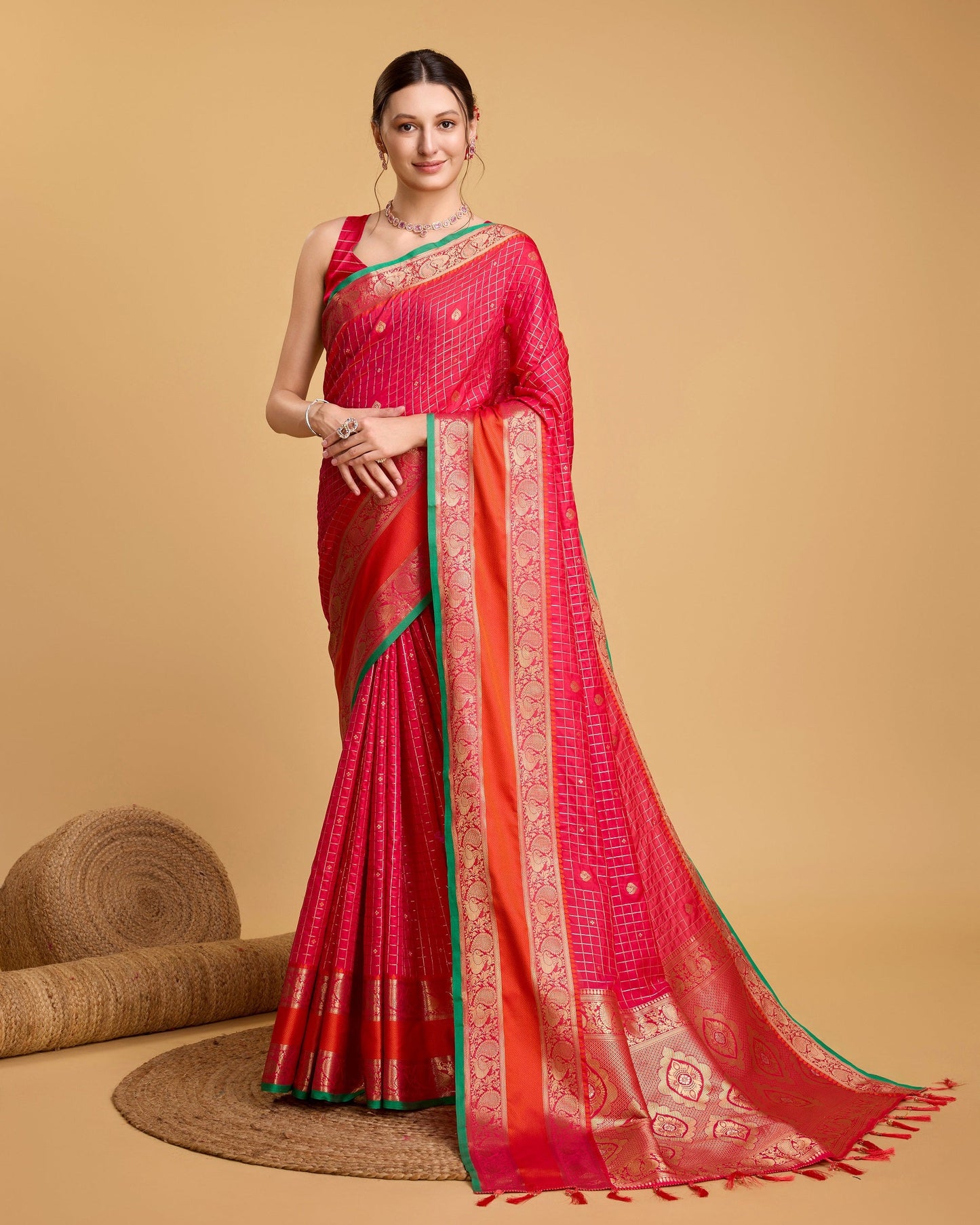 Vedant Vastram Soft Litchi Silk Banarasi Silk Saree - Pink | Swadesiicart