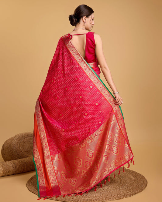 Vedant Vastram Soft Litchi Silk Banarasi Silk Saree - Pink | Swadesiicart