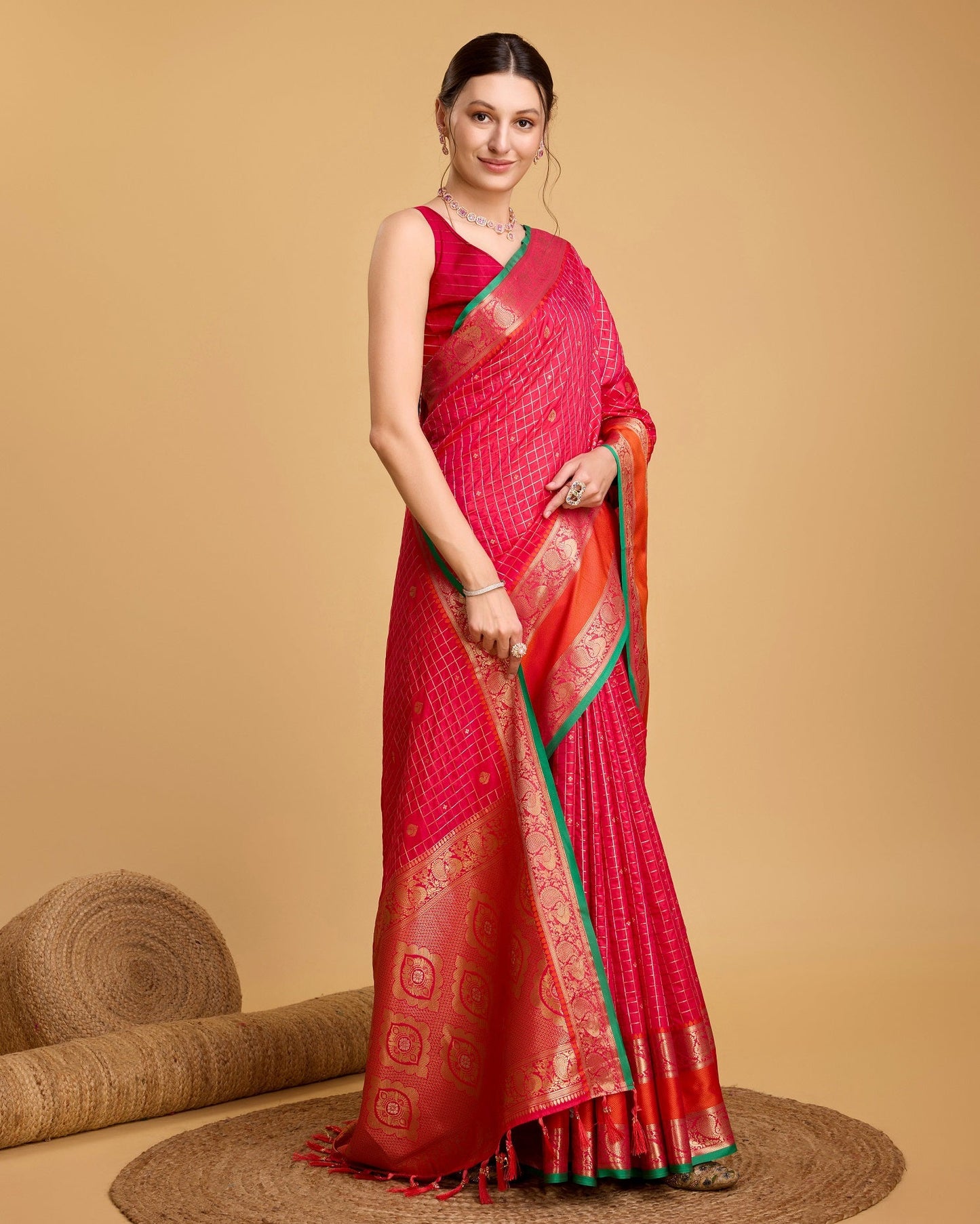 Vedant Vastram Soft Litchi Silk Banarasi Silk Saree - Pink | Swadesiicart