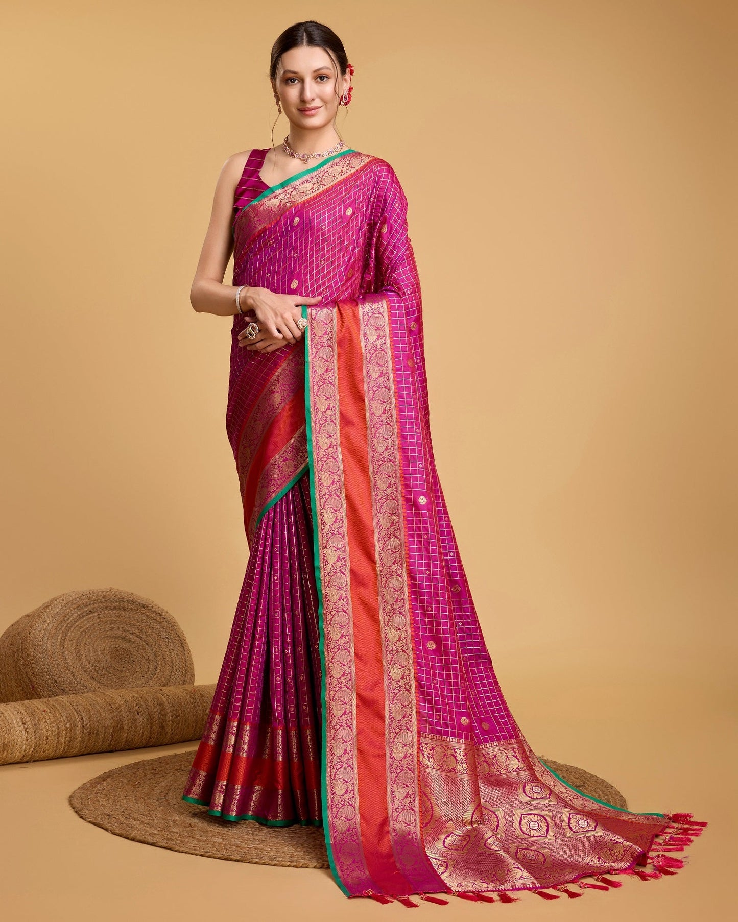 Vedant Vastram Soft Litchi Silk Banarasi Silk Saree - Rani | Swadesiicart