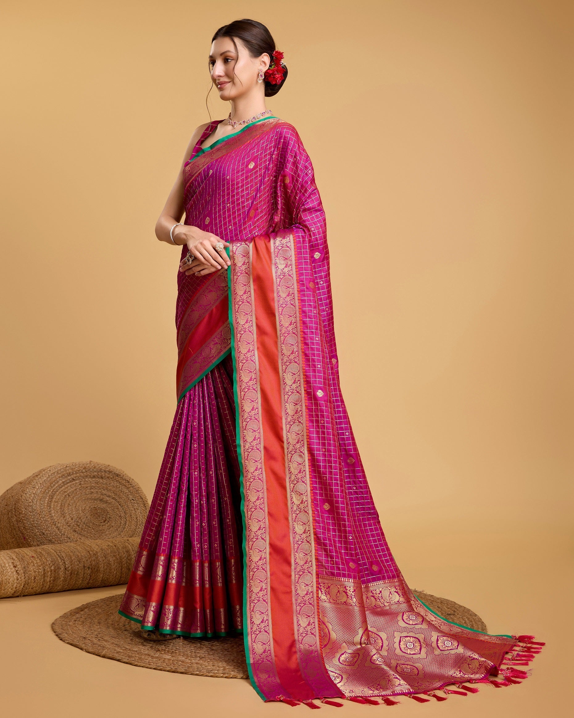 Vedant Vastram Soft Litchi Silk Banarasi Silk Saree - Rani | Swadesiicart