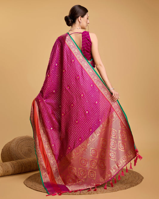 Vedant Vastram Soft Litchi Silk Banarasi Silk Saree - Rani | Swadesiicart