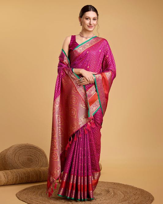 Vedant Vastram Soft Litchi Silk Banarasi Silk Saree - Rani | Swadesiicart