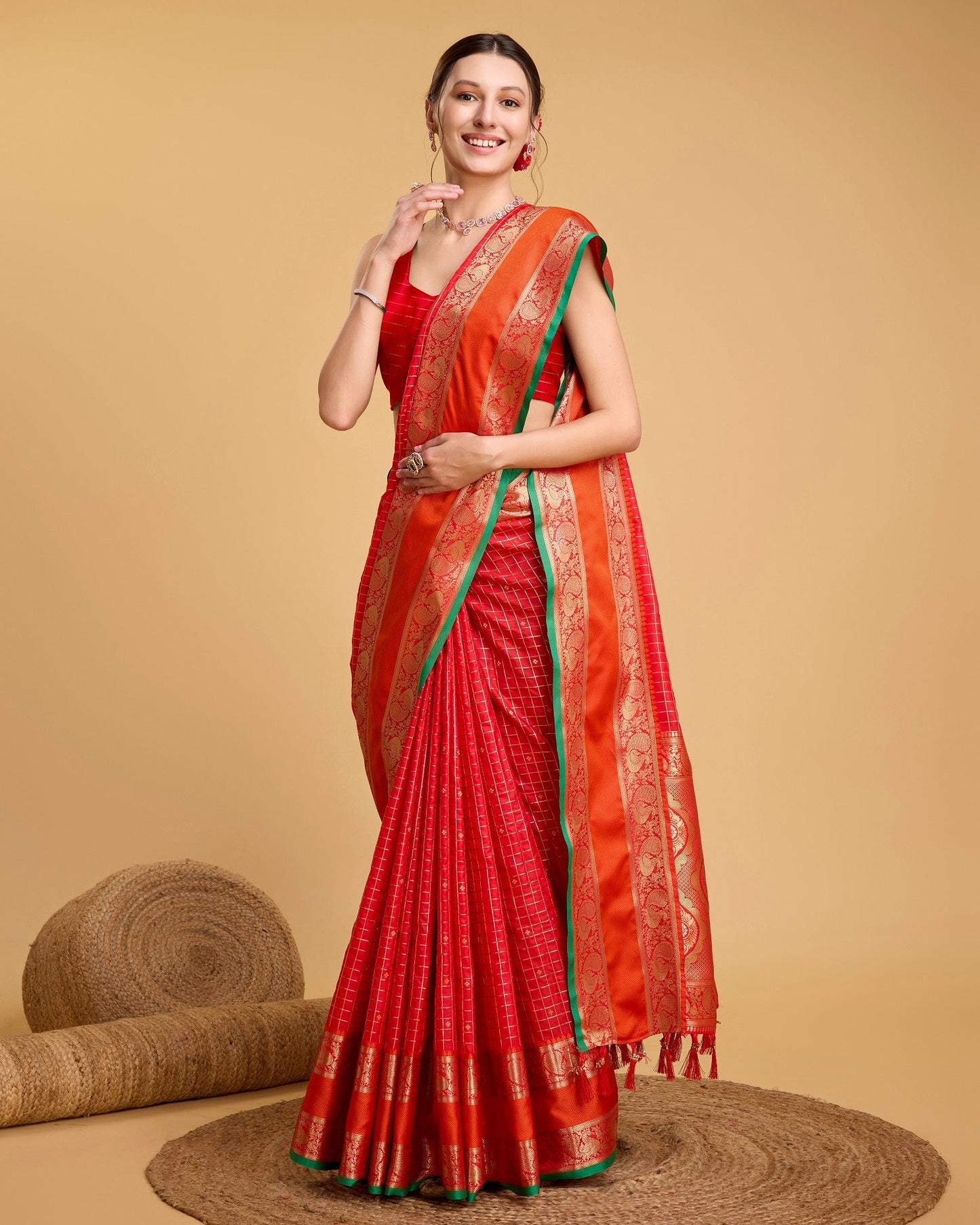 Vedant Vastram Soft Litchi Silk Banarasi Silk Saree - Red | Swadesiicart