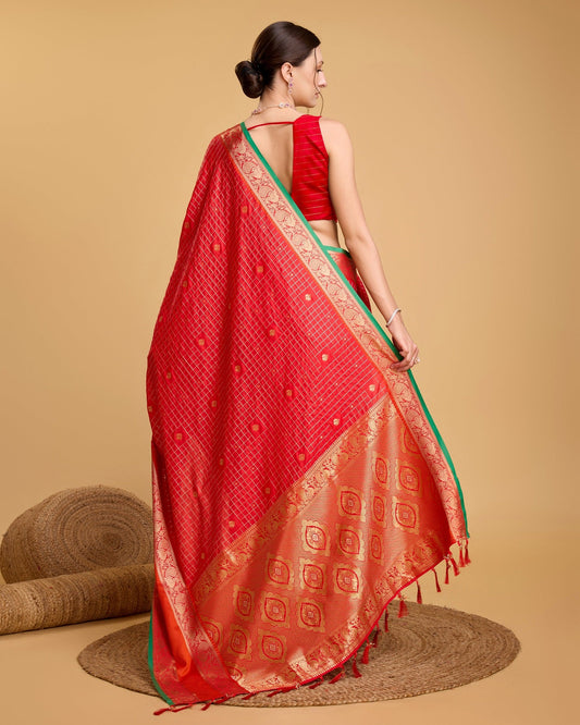Vedant Vastram Soft Litchi Silk Banarasi Silk Saree - Red | Swadesiicart