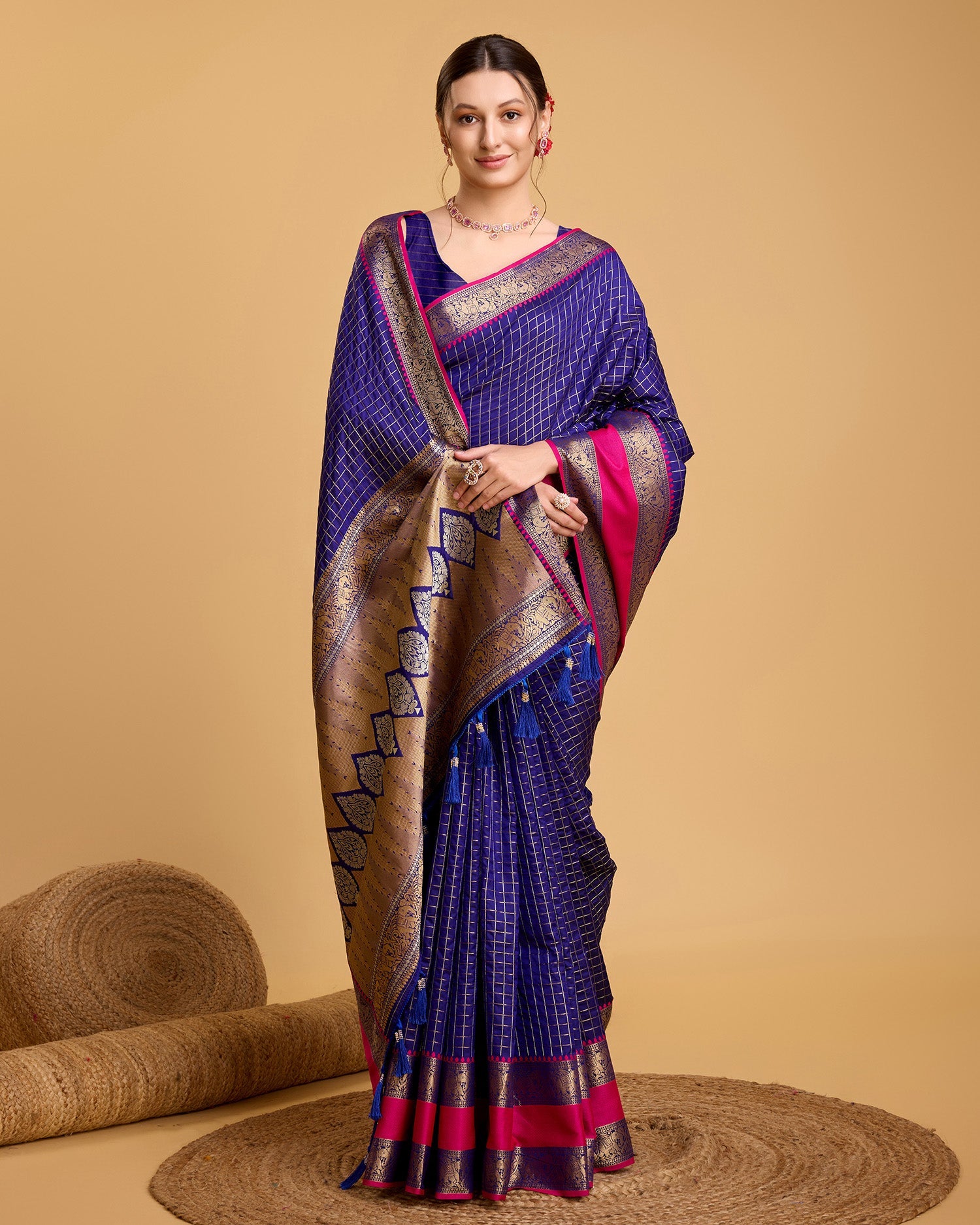 Vedant Vastram Soft Litchi Silk Banarasi Silk Saree - Blue | Swadesiicart