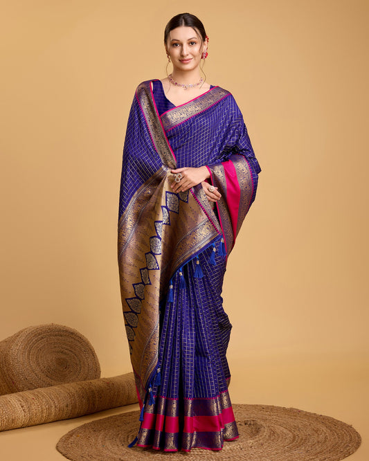 Vedant Vastram Soft Litchi Silk Banarasi Silk Saree - Blue | Swadesiicart