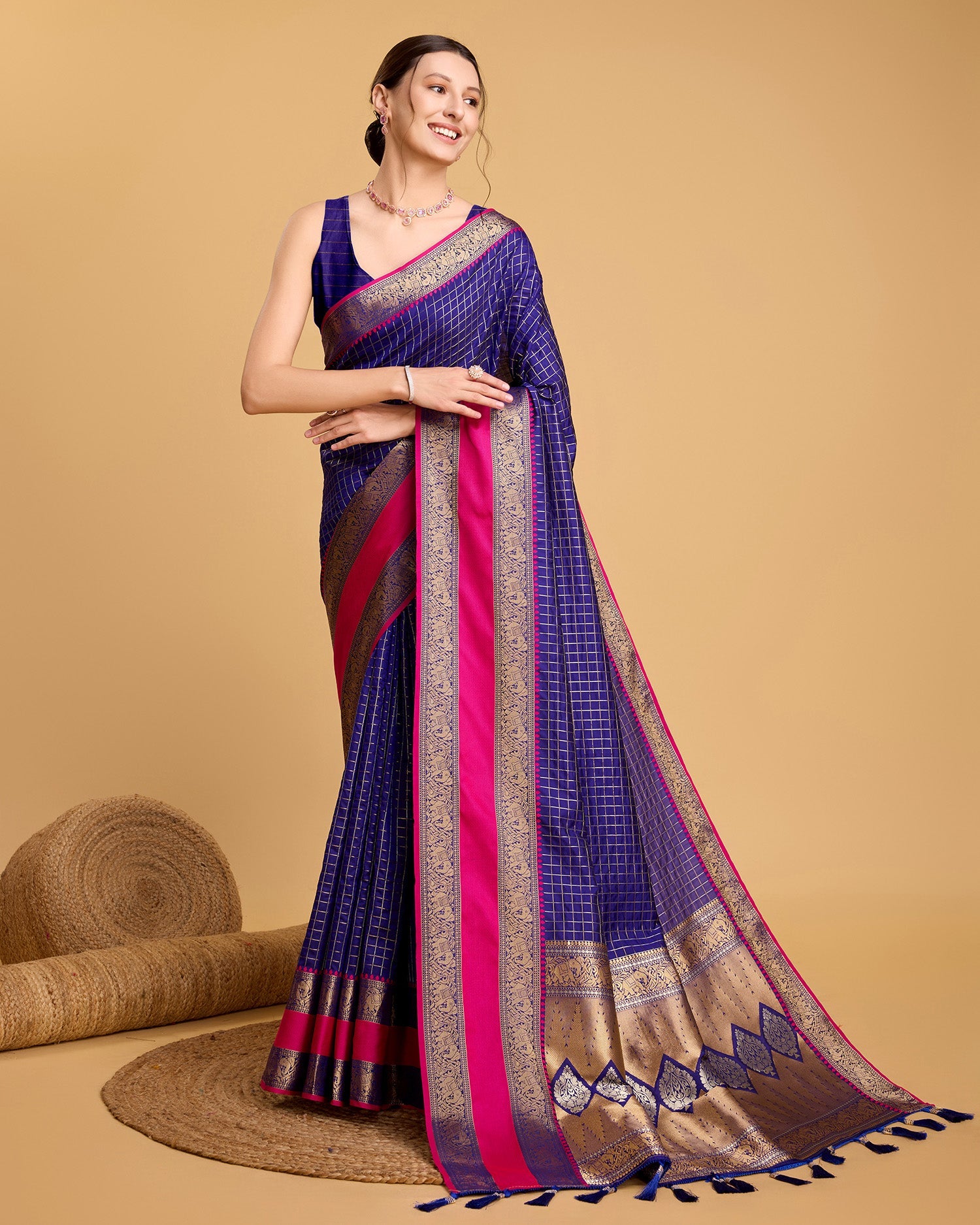 Vedant Vastram Soft Litchi Silk Banarasi Silk Saree - Blue | Swadesiicart