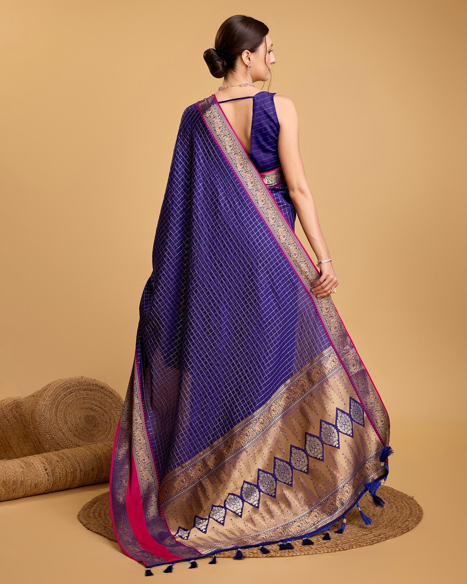 Vedant Vastram Soft Litchi Silk Banarasi Silk Saree - Blue | Swadesiicart