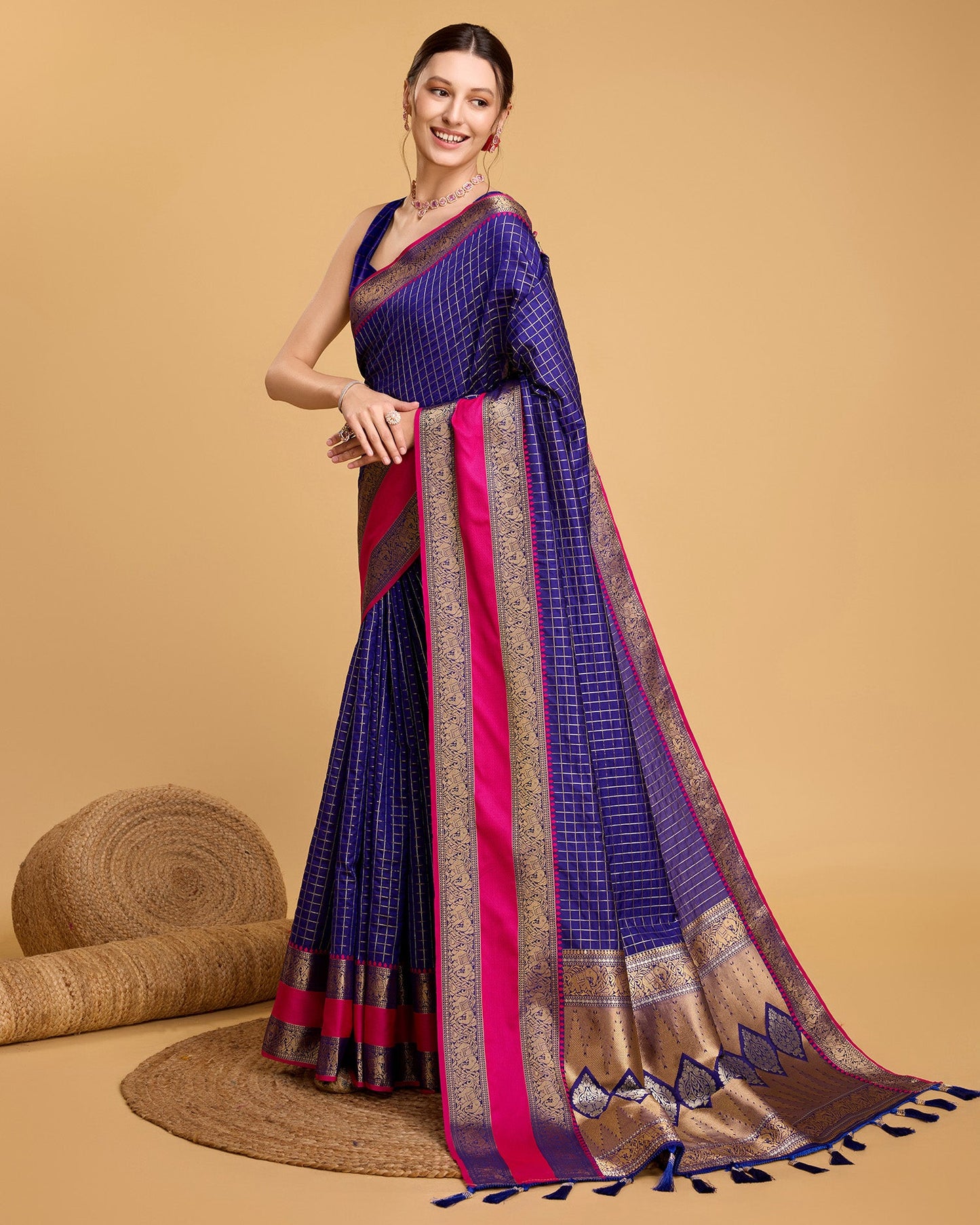 Vedant Vastram Soft Litchi Silk Banarasi Silk Saree - Blue | Swadesiicart