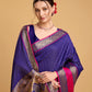 Vedant Vastram Soft Litchi Silk Banarasi Silk Saree - Blue | Swadesiicart