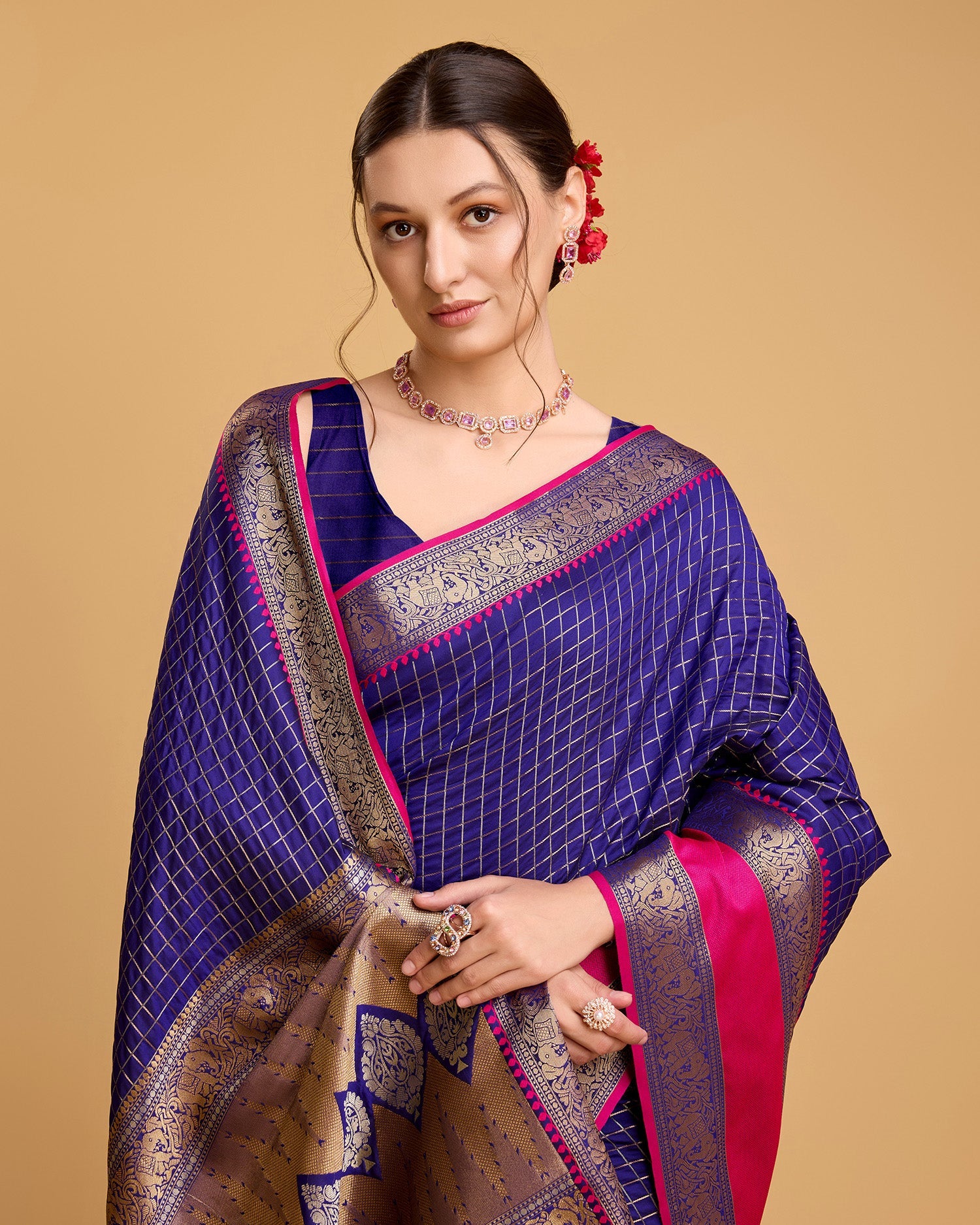 Vedant Vastram Soft Litchi Silk Banarasi Silk Saree - Blue | Swadesiicart