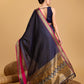 Vedant Vastram Soft Litchi Silk Banarasi Silk Saree - Navy | Swadesiicart