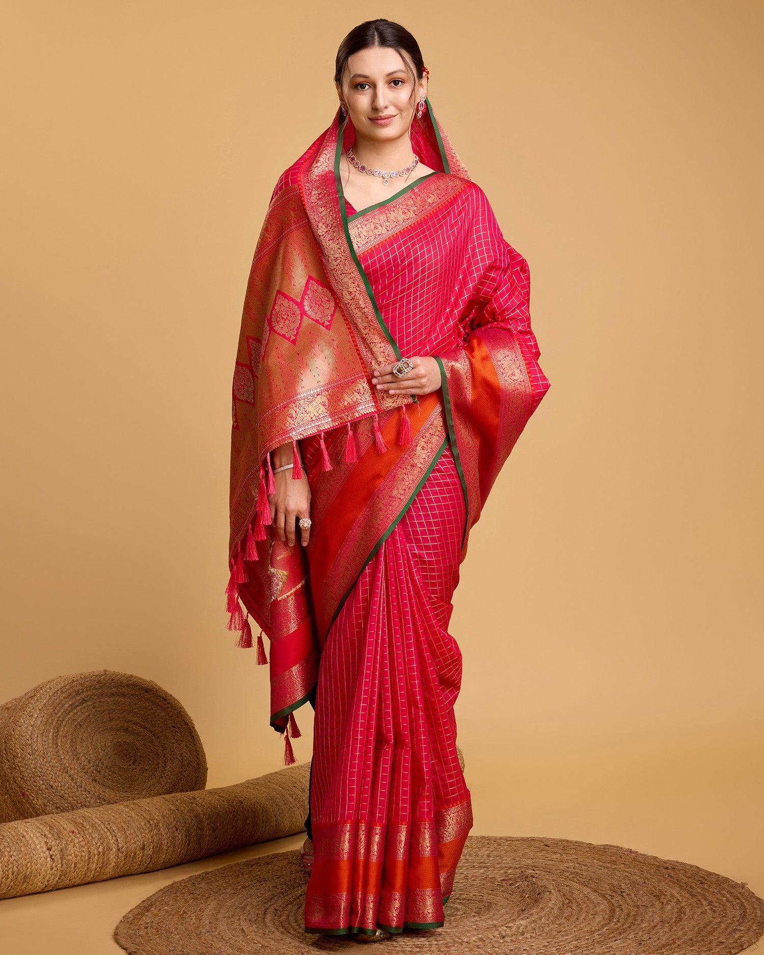 Vedant Vastram Soft Litchi Silk Banarasi Silk Saree - Pink | Swadesiicart