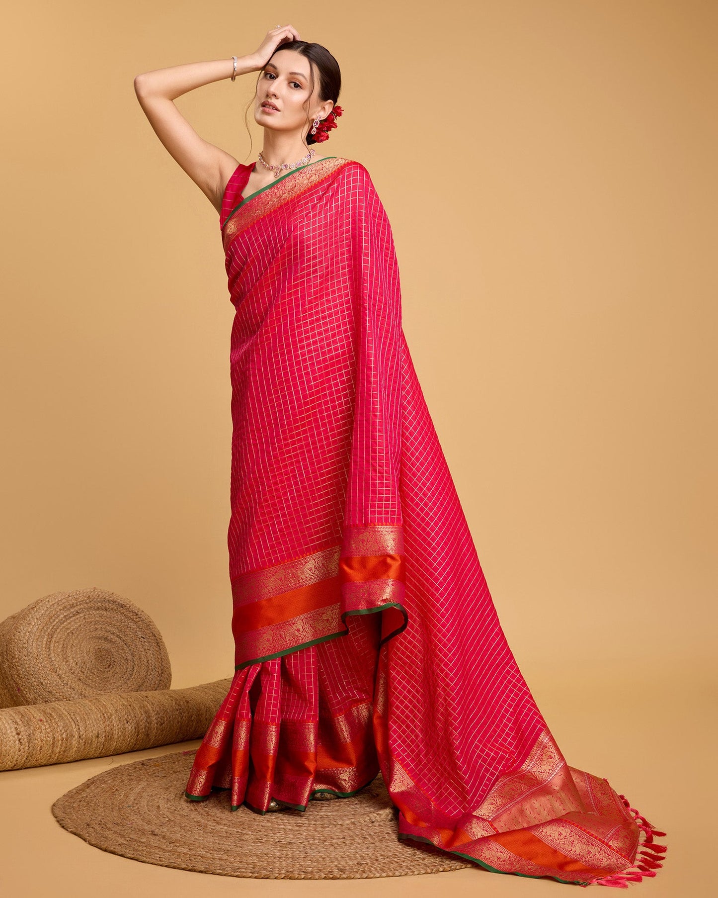 Vedant Vastram Soft Litchi Silk Banarasi Silk Saree - Pink | Swadesiicart