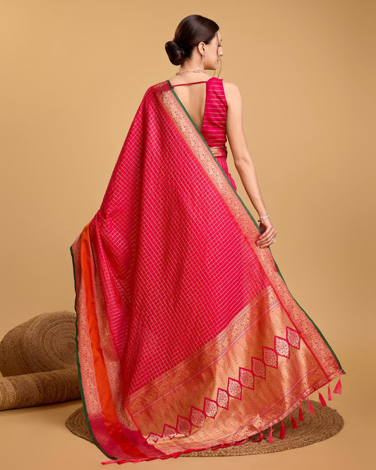 Vedant Vastram Soft Litchi Silk Banarasi Silk Saree - Pink | Swadesiicart