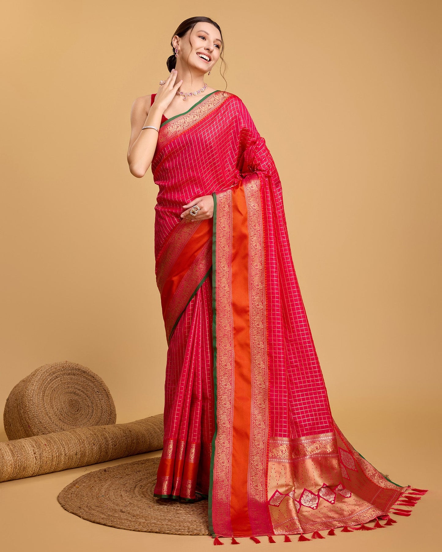Vedant Vastram Soft Litchi Silk Banarasi Silk Saree - Pink | Swadesiicart