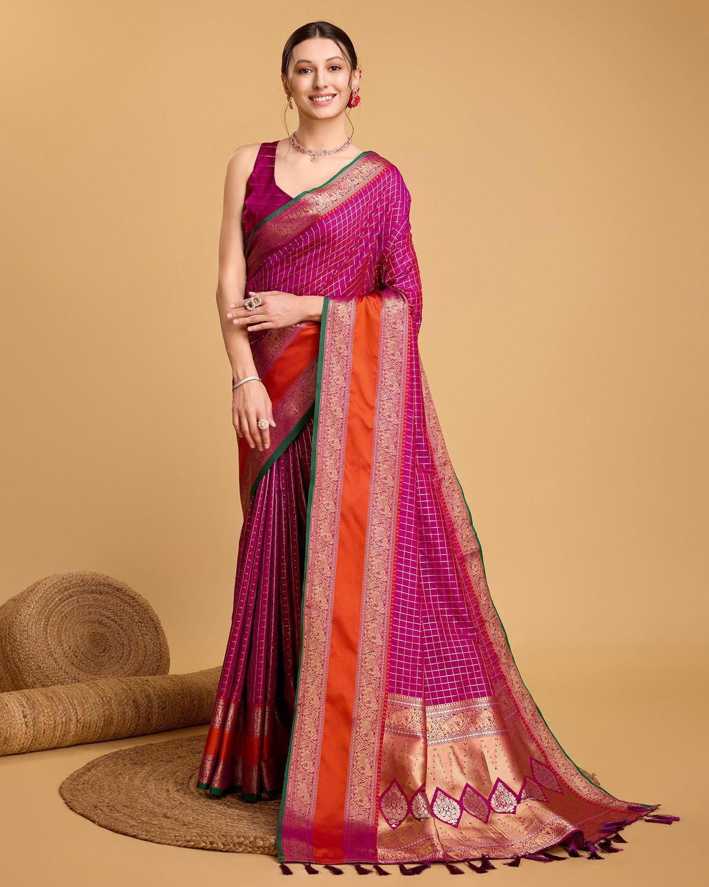 Vedant Vastram Soft Litchi Silk Banarasi Silk Saree - Rani | Swadesiicart