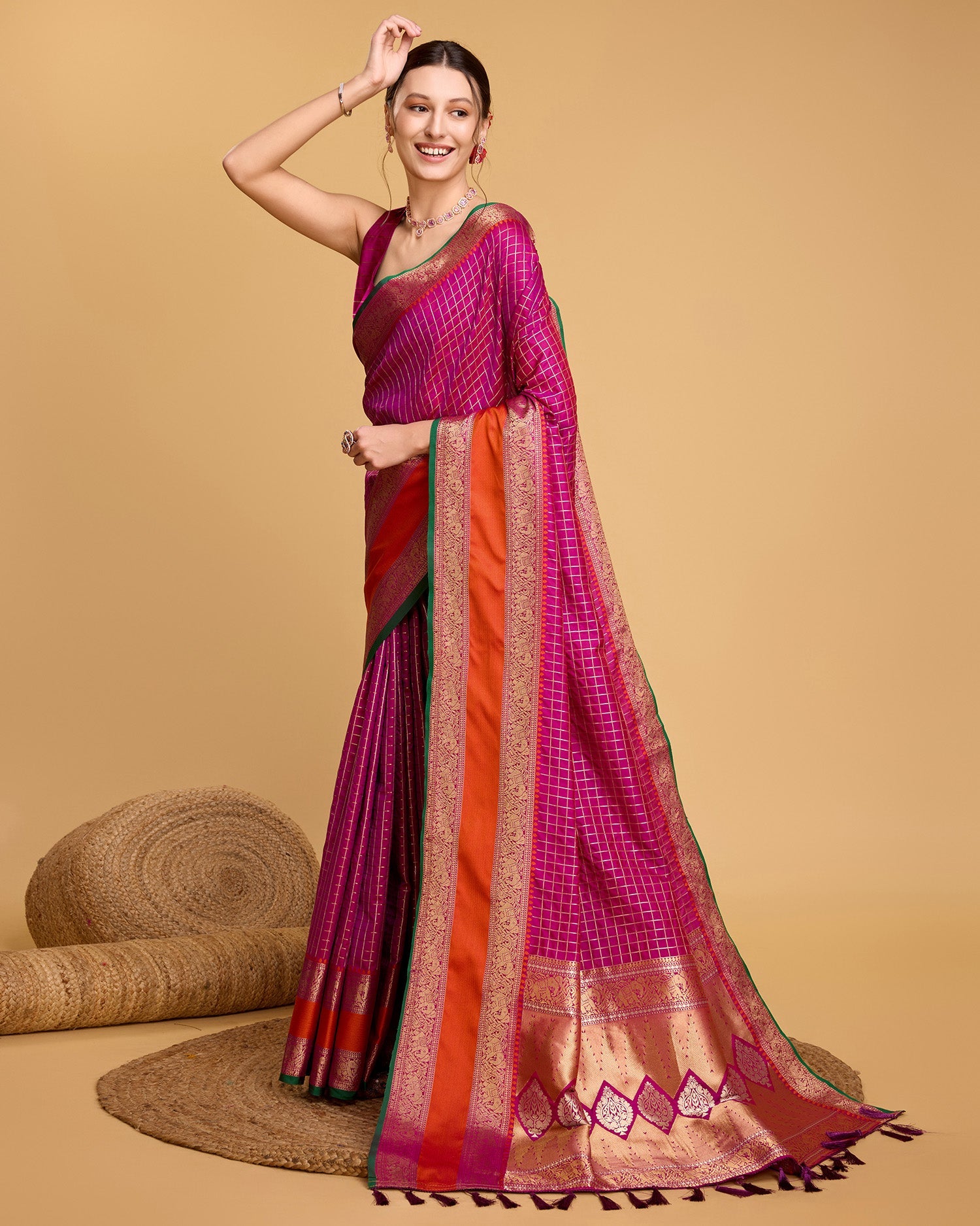 Vedant Vastram Soft Litchi Silk Banarasi Silk Saree - Rani | Swadesiicart
