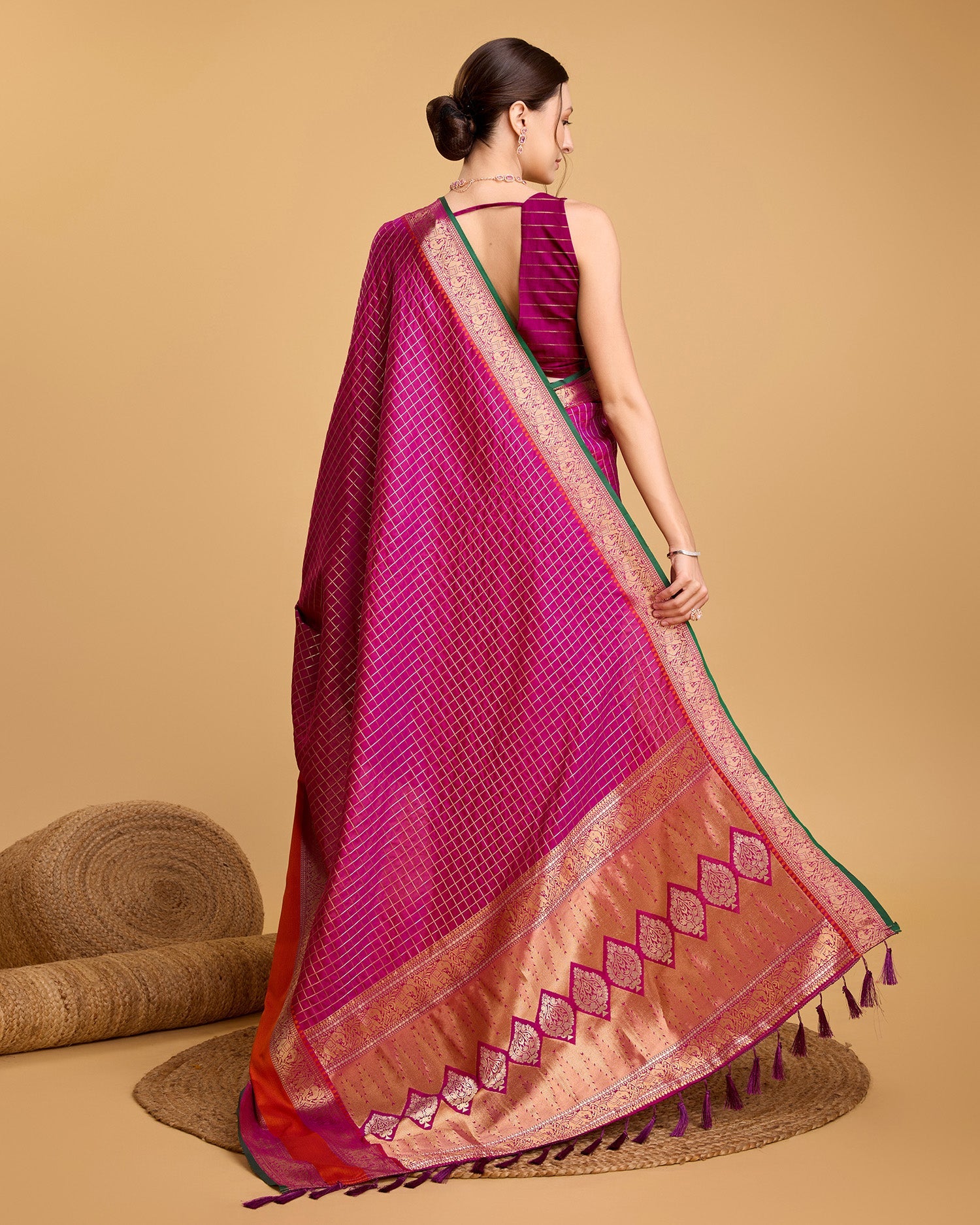 Vedant Vastram Soft Litchi Silk Banarasi Silk Saree - Rani | Swadesiicart