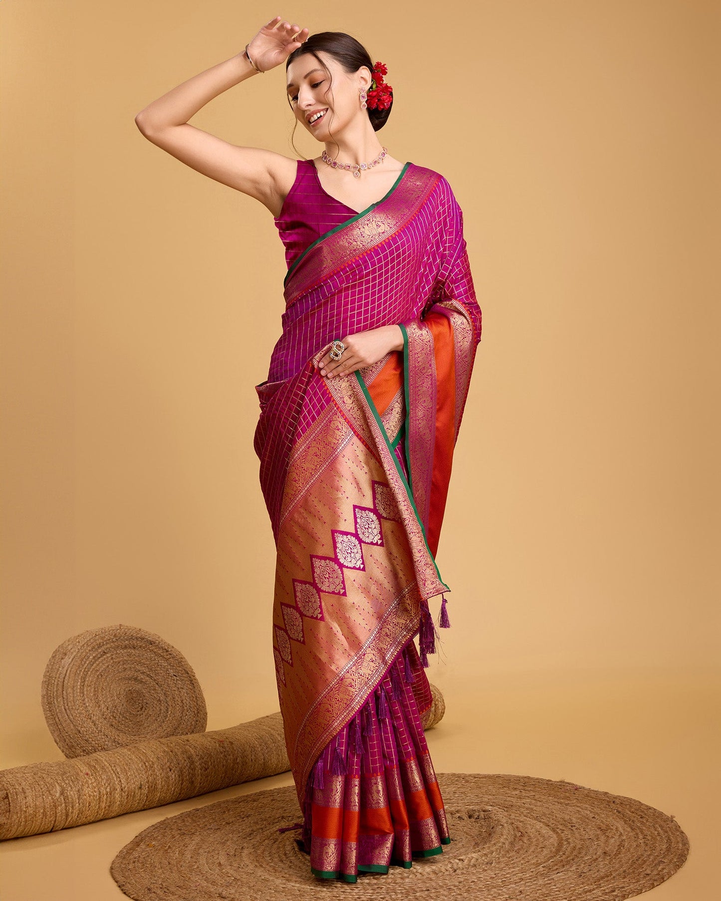 Vedant Vastram Soft Litchi Silk Banarasi Silk Saree - Rani | Swadesiicart
